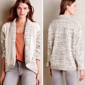 Anthro Saturday Sunday Faux Sherpa Open Front Jacket XS Gray Marled Knit Warm